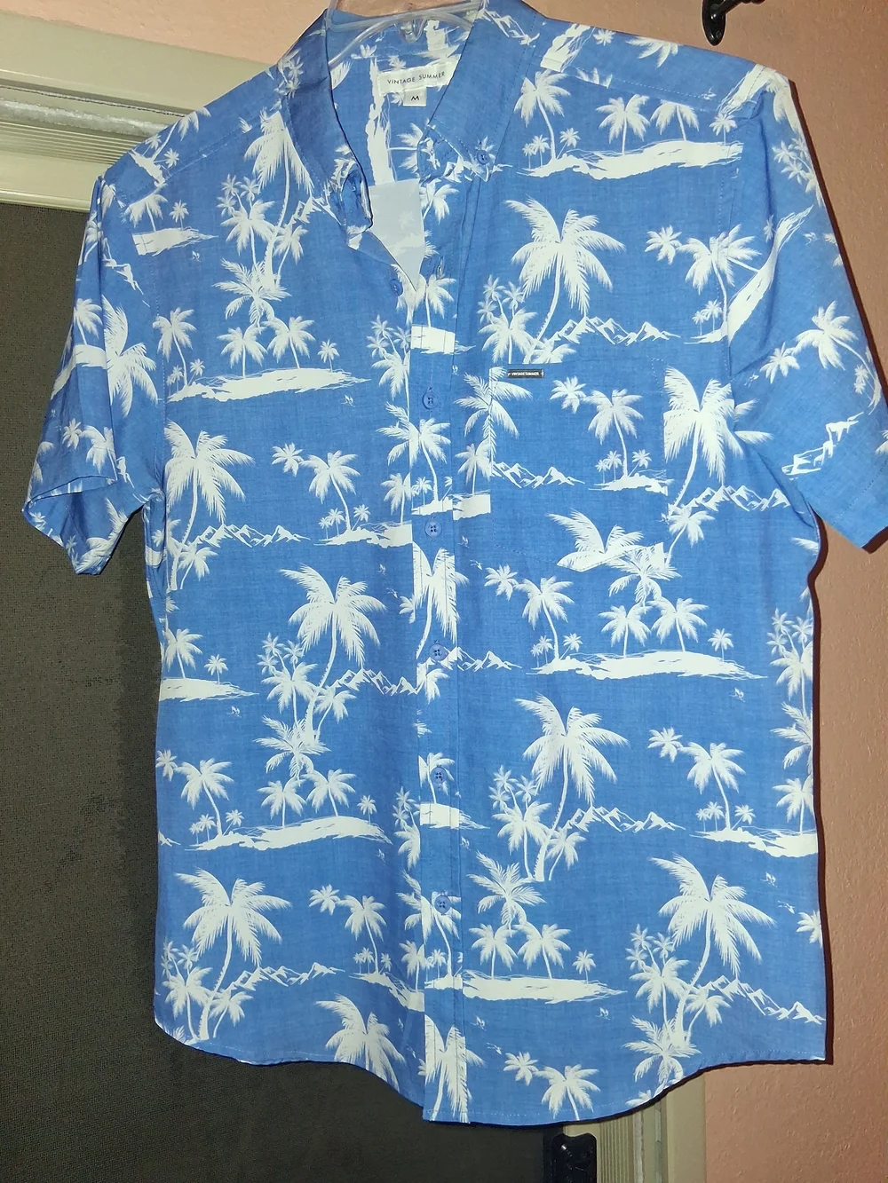 PBlue Palm Print Short-Sleeve Shirt by Vintage Summer